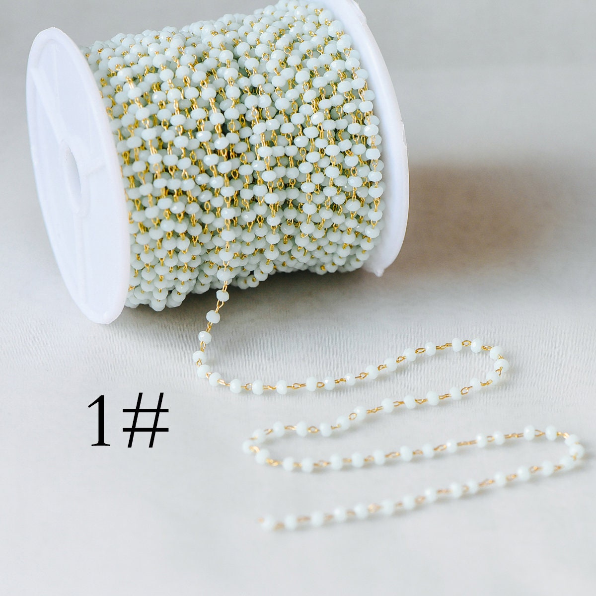 Gold Crystal Beaded Chain 3mm Thin, Gold plated Brass Chain with Glass Rondelle Beads, Color Not Easily Tarnish (#LK-180)/ 1 Meter=3.3 ft